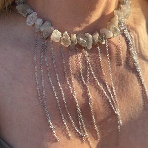 Raw Crystal & Silver Chain Choker – Handmade